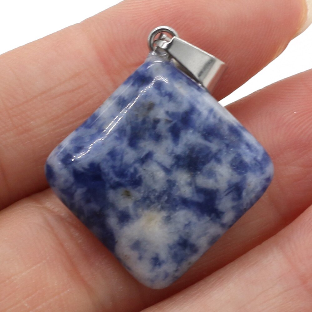 Natural Agates Necklace Pendant Square Pendant Charms for Making DIY Jewelry Necklace Pendant Size 25x25mm: Blue-veins Stone