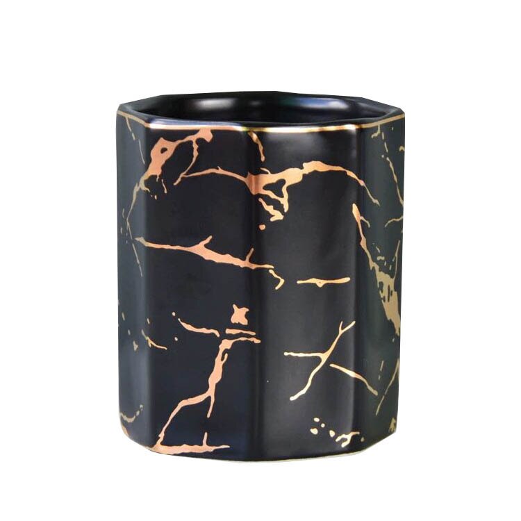 1 sztuk stojak na pędzle robić makijażu marmuru pędzle robić makijażu kubek ceramiczny Organizer robić przechowywania kosmetyków łazienkowy uchwyt na szczoteczkę robić zębów Caja Maquillaje: Octagonal czarny