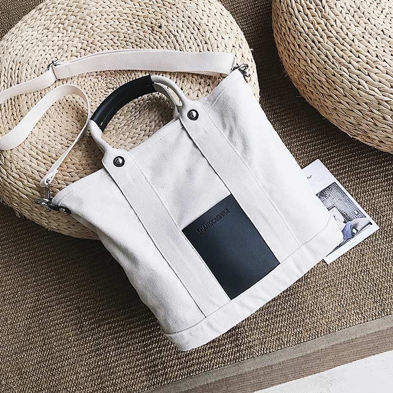 Grote capaciteit dikke canvas crossbody tassen voor vrouwen grote schouder reis boodschappentas vrouwelijke casual handtas tassen: Zwart