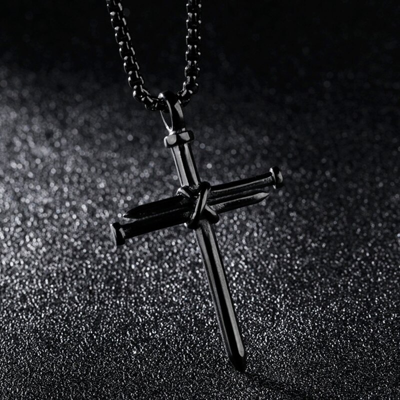 Neue Stil Edelstahl Stahlguss Nagel Kreuz Anhänger für Männer und Frauen Persönlichkeit Stahl Nagel und Seil Kreuz Halskette
