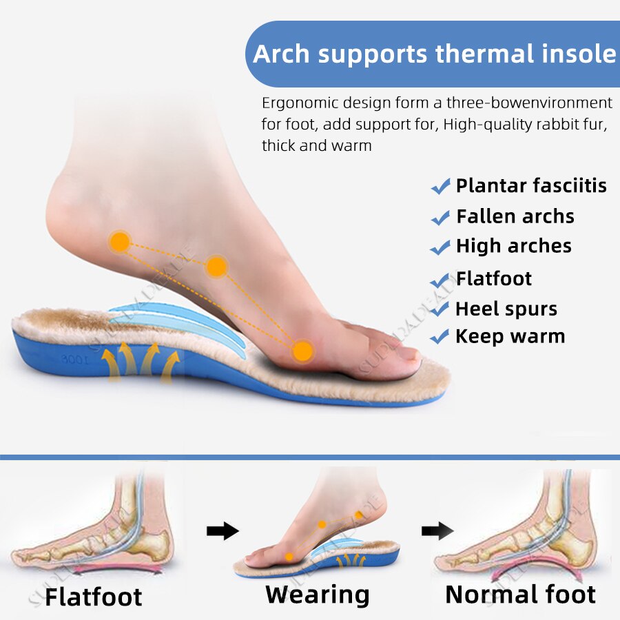 Halten Warm Beheizte Einlegesohlen Verdicken Kaninchen fell warme einlegesohle Orthopädische Einlegesohlen Flache Füße Arch Unterstützung Für Mann Frau winter schuhe pad