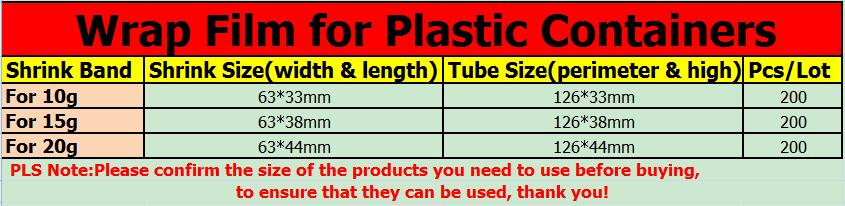 200Pcs Clear PVC Heat Shrink Wrap Film for 10g 15g 20g Plastic Cosmetic Container Lip Blam Container