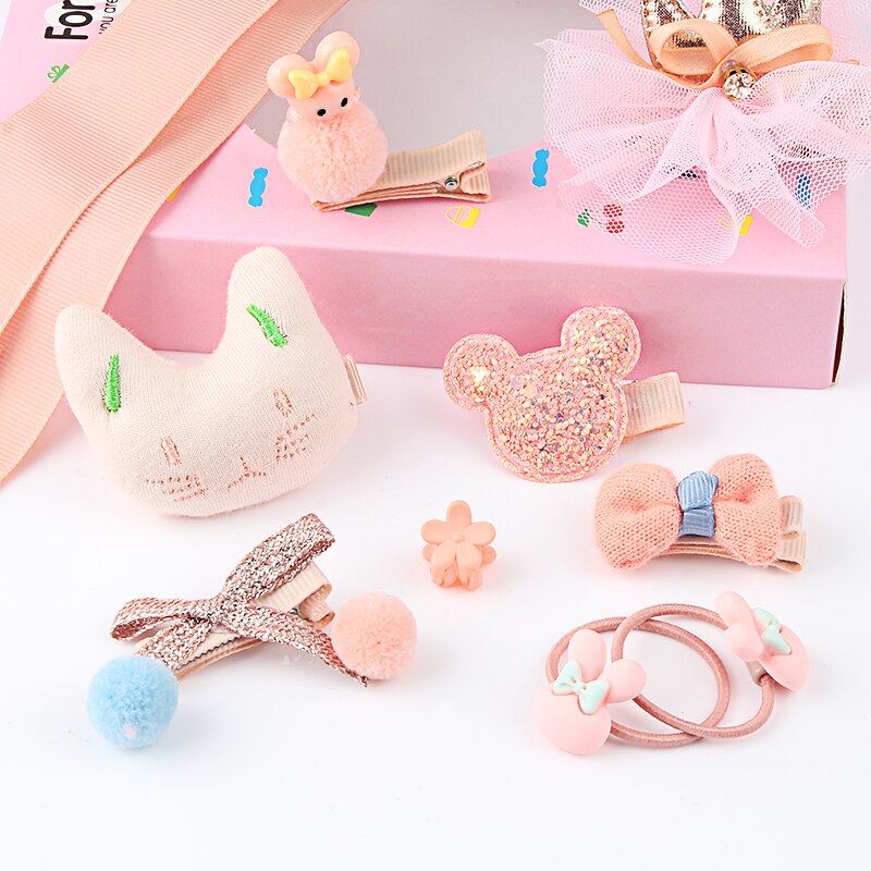 18 Pcs Haar Pin Leuke Cartoon Haaraccessoires Meisje Hoofd Touw Boog Bloem Dier Hoofddeksels Elastische Haarband Haar Ring accessoires