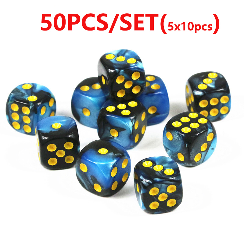 Juego de dados acrílicos poliédricos de 6 caras, 25/50/100 piezas, dados de esquina redonda de 16mm con Pips dorados para juegos de mesa, enseñanza de matemáticas: BB