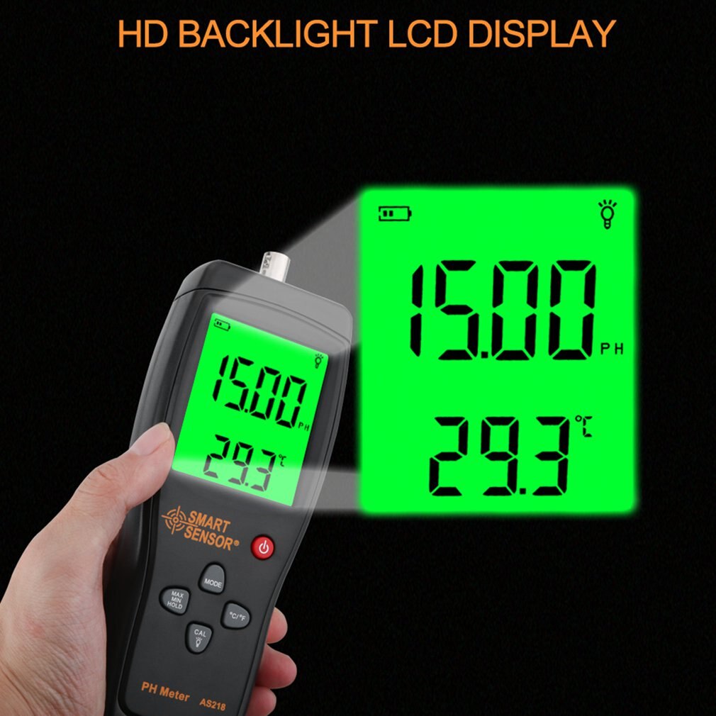 Smart Sensor AS218 Digital PH Meter 0.00 ~ 14.00pH Soil PH Tester Water PH Acidity LCD Display Liquid PH Meter