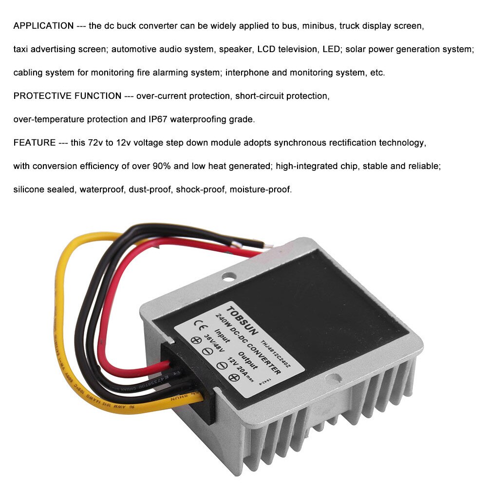 Convertisseur mâle à 12V cc | Pour G OLF chariot, convertisseur de tension de 20 ampères 48V et 36V, régulateur de tension à 12V