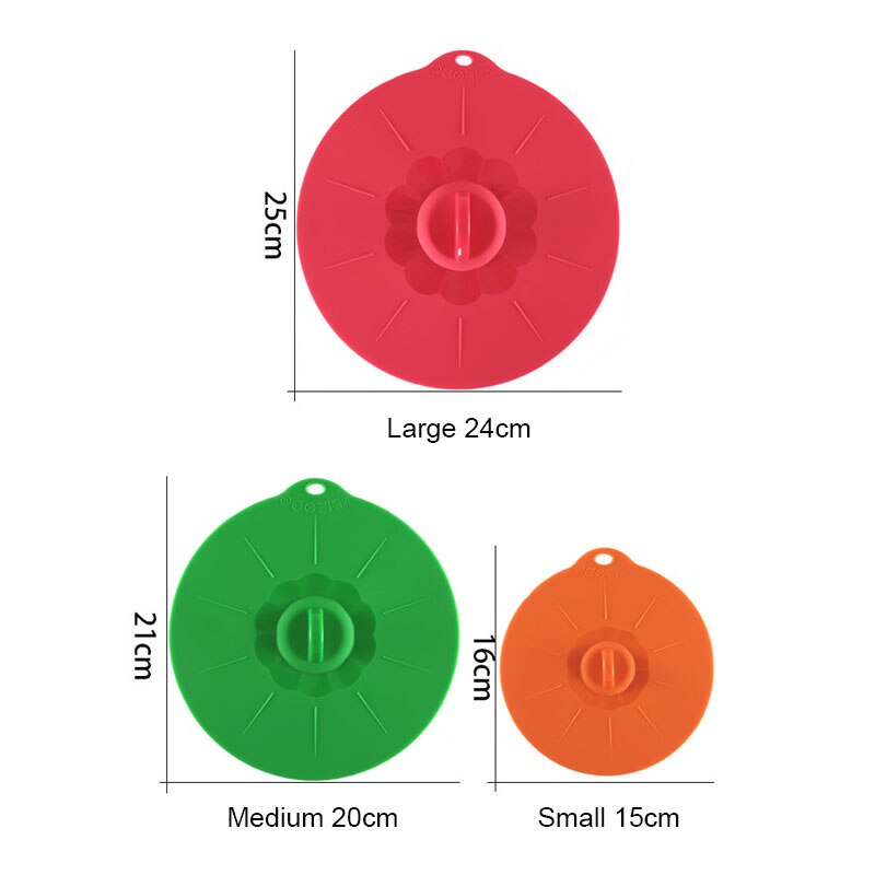Tapas de silicona universales reutilizables para conservación de frutas y alimentos, sello al vacío, tazón con tapa, olla, envoltura de sellado, herramienta de cocina, 3/5 Uds.: 3Pcs-set Mixed Color