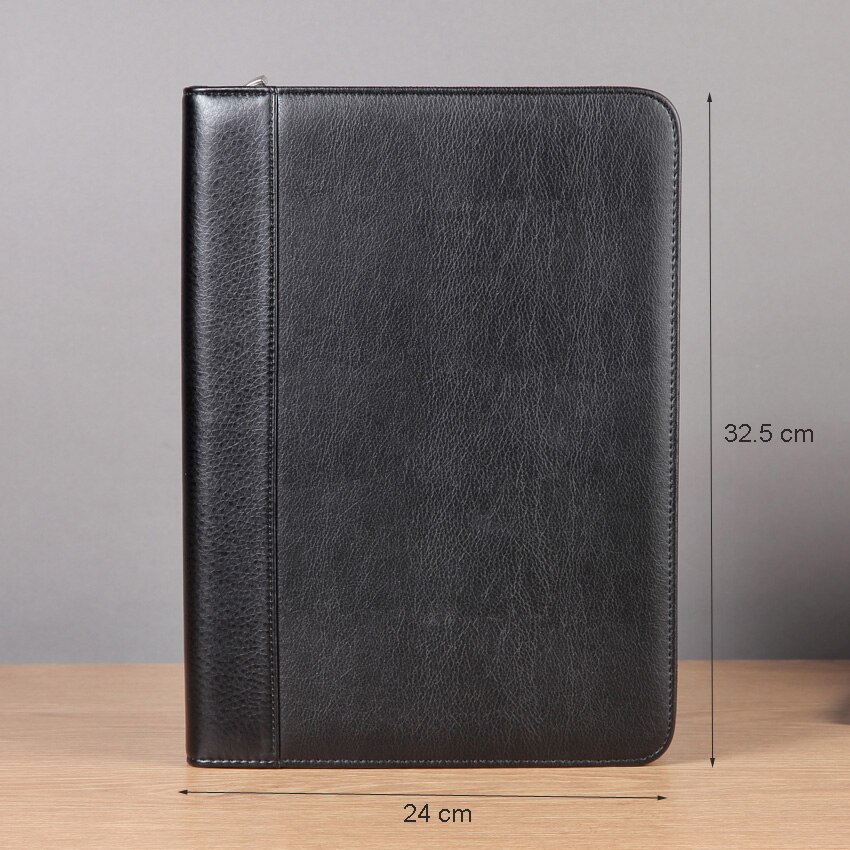 Business Zippered A4 Padfolio PU Leather Modern Portfolio with Calculator Pockets For Office Supply