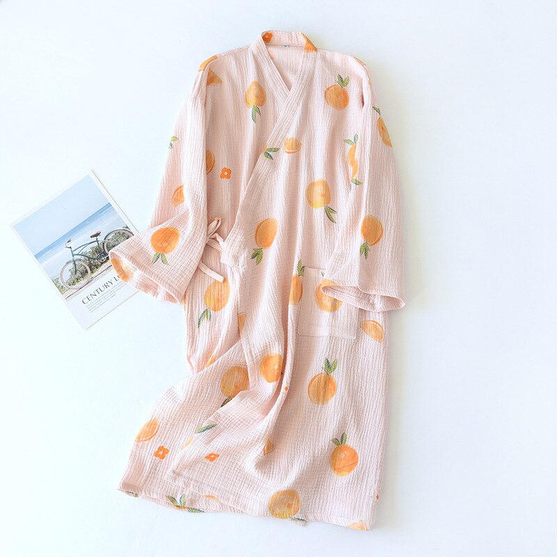 Vestido de dormir con estampado de melocotón para mujer, Camisón de algodón de gasa suave, ropa de casa Rosa holgada, bonito dibujo animado, novedad de primavera y otoño: color19 / L