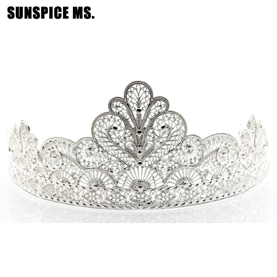 Bridal Crown Tiara - Gold Flower Rhinestone - Women's Wedding Hair Jewelry - Vintage Antique Ethnic Style: TL228SILVER