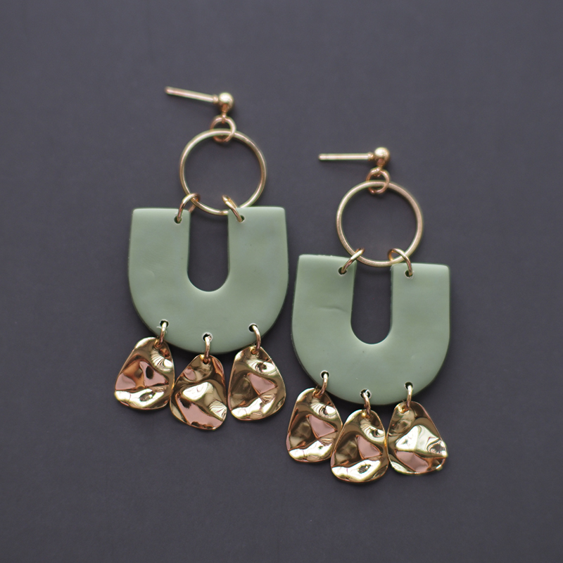 Handmade Gold Foil Abstract Pattern Polymer Clay Earrings Geometric Dangle Pendant Statement Art Earrings