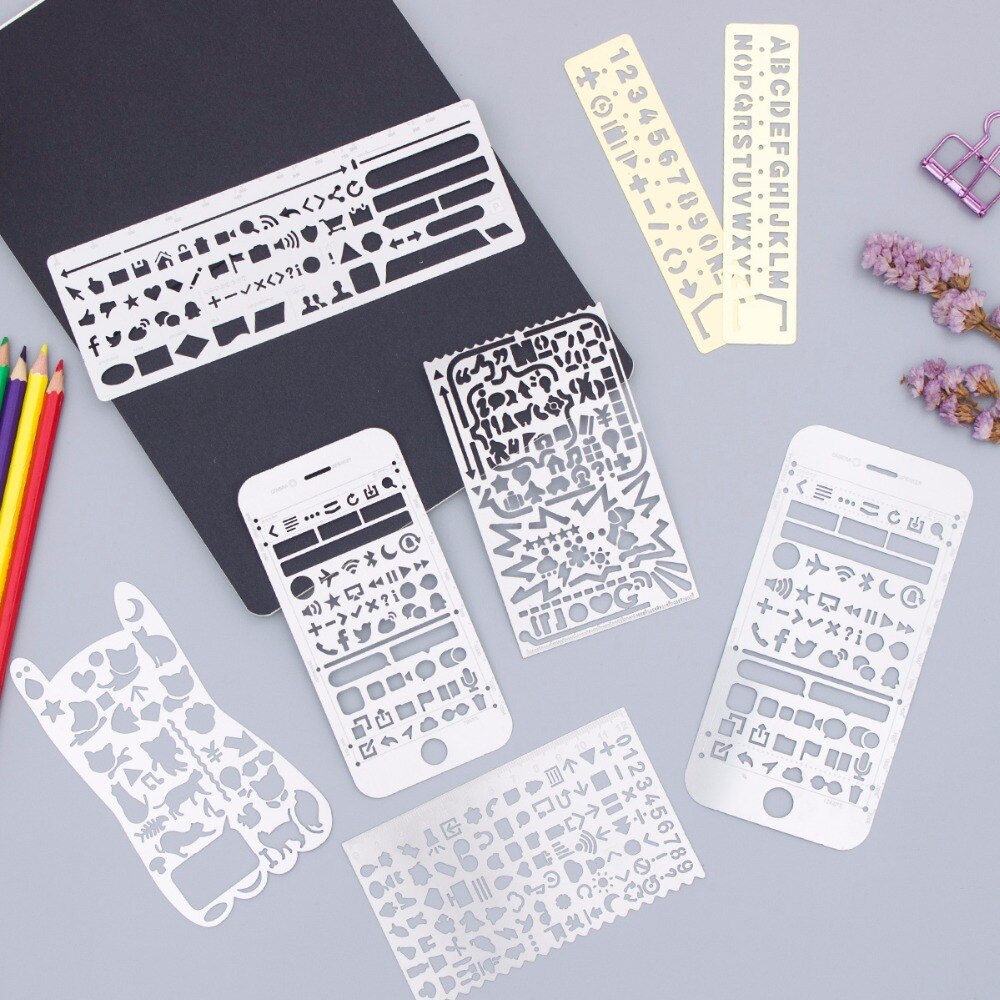 BZNVN Office pattern template w41al hollow w51 Cute Metal Bookmark Drawing Ruler