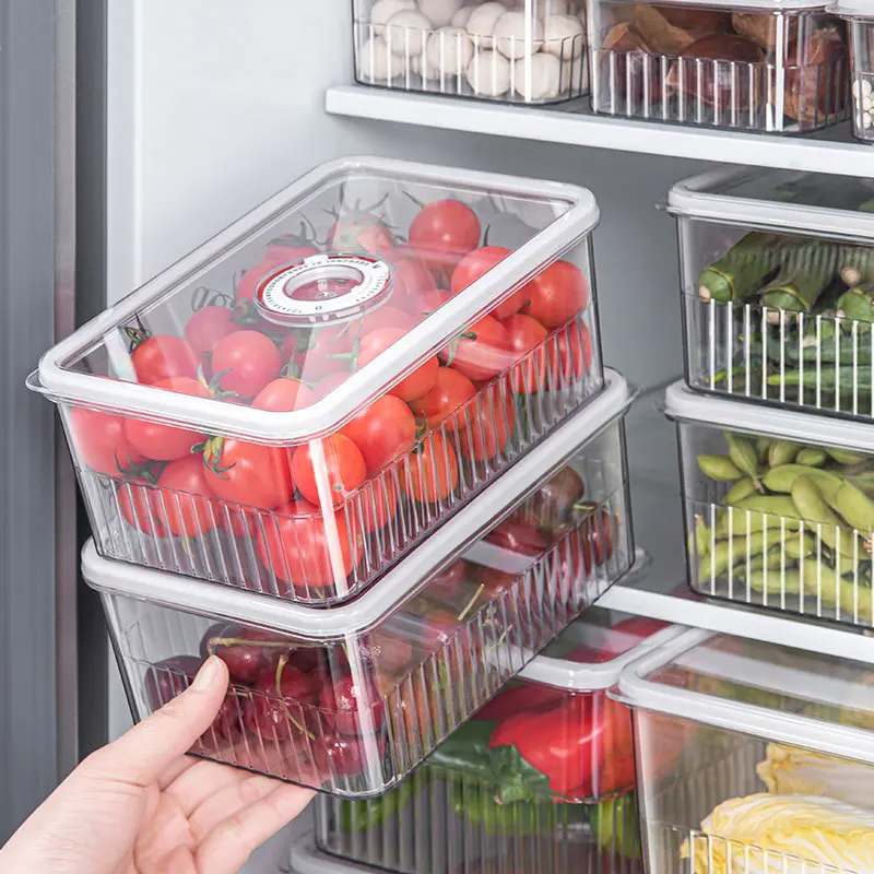 Transparent Refrigerator Food Storage Container Timing Fresh Vegetable Fruit Basket Kitchen Organizer Sealed Box For Freezer