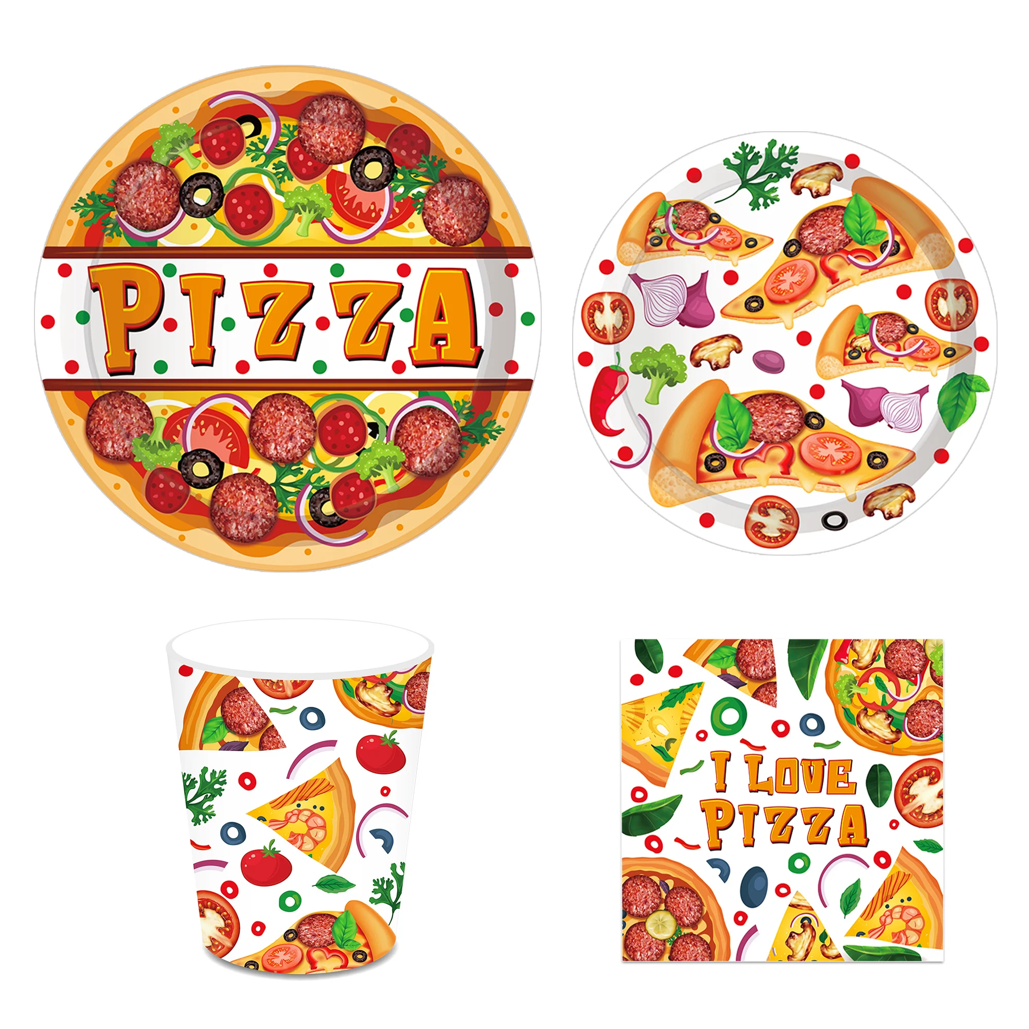 Cartoon Pizza Food Party Wegwerpservies Sets Verjaardag Barbecue Camping Borden Kopjes Servetten Baby Shower Party Picknick Decor