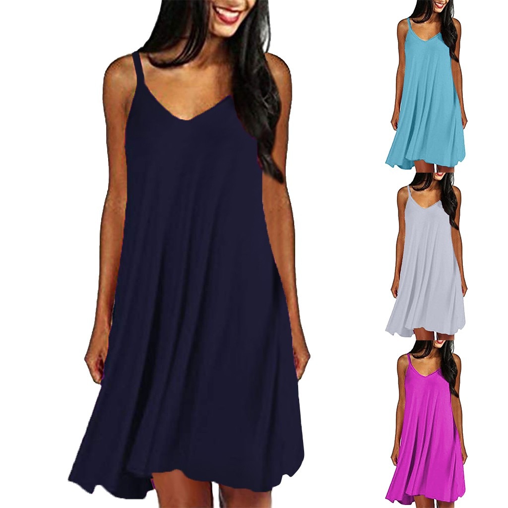 CHAMSGEND vrouwen Zomer effen kleur eenvoudige T-shirt losse casual mode elegante aan zee strand rok