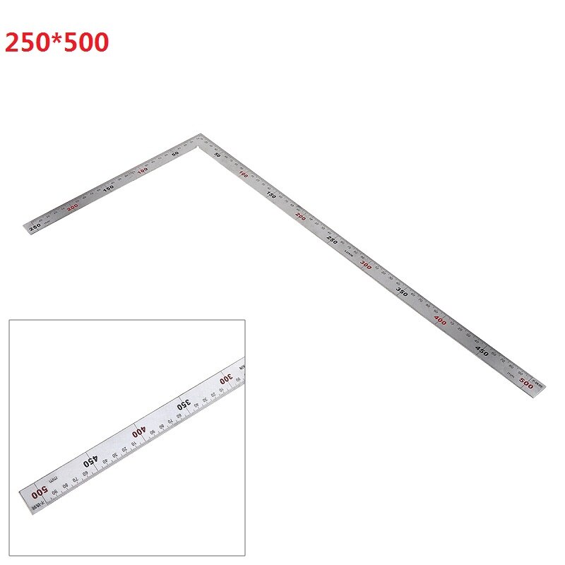 Regla de ángulo recto de 90 grados de acero inoxidable, 250x500mm, más gruesa, 1,2mm, herramientas de medición para carpintería/Oficina: 250X500