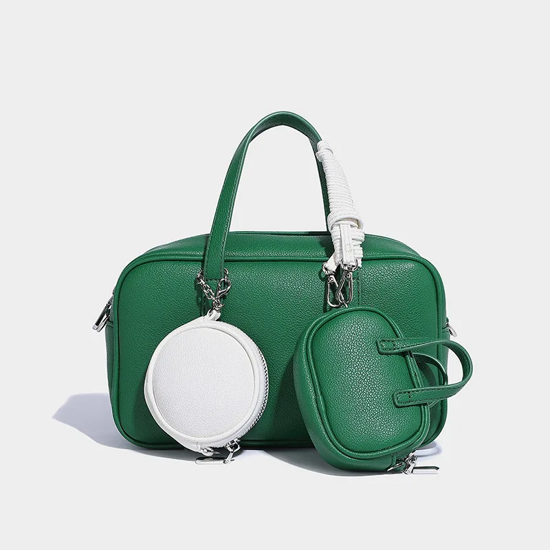 Mode Boston Bowlingtas 2025 Vrouw Composiet Tas Multifunctionele Moeder-en-kind Tas Retro Schouder Messenger Bag: Donkergrijs