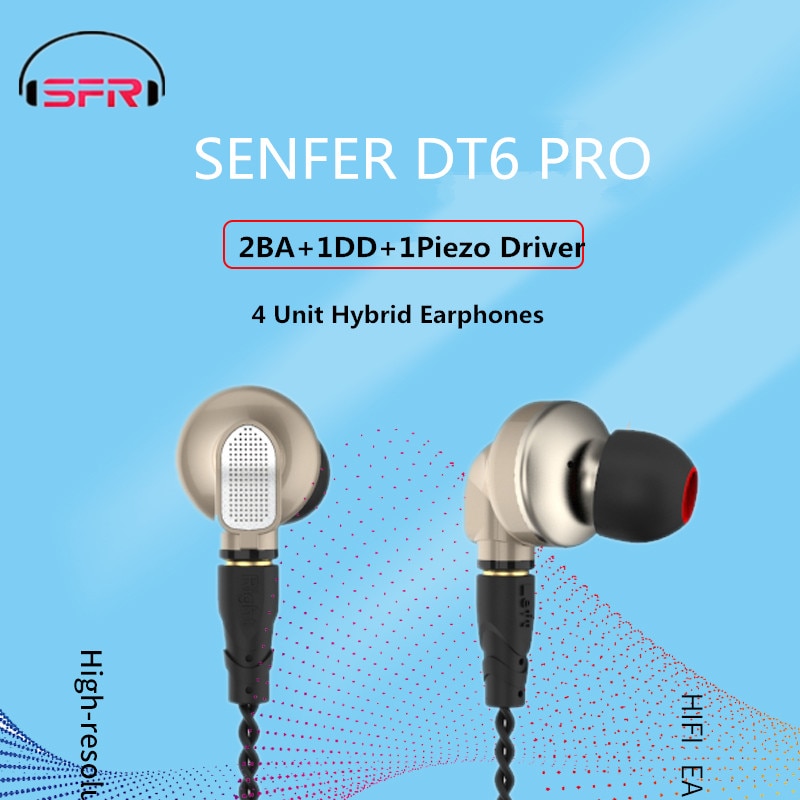 Senfer  dt6 pro 2ba+1dd+ piezo hybrid i øretelefon hifi løbende sports ørepropper ørepropper aftageligt kabel  pt25 dt8 t2 zst  v80