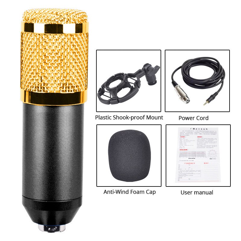 micrófono condensador bm800 micrófono para Karaoke micrófono de grabación de sonido para computadora micrófono de estudio: Gold