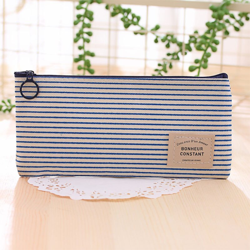 canvas gray Grid Pencil Bag red blue stripe Pencil Bag bonheur constant Pencils Bags navy color: blue stripe