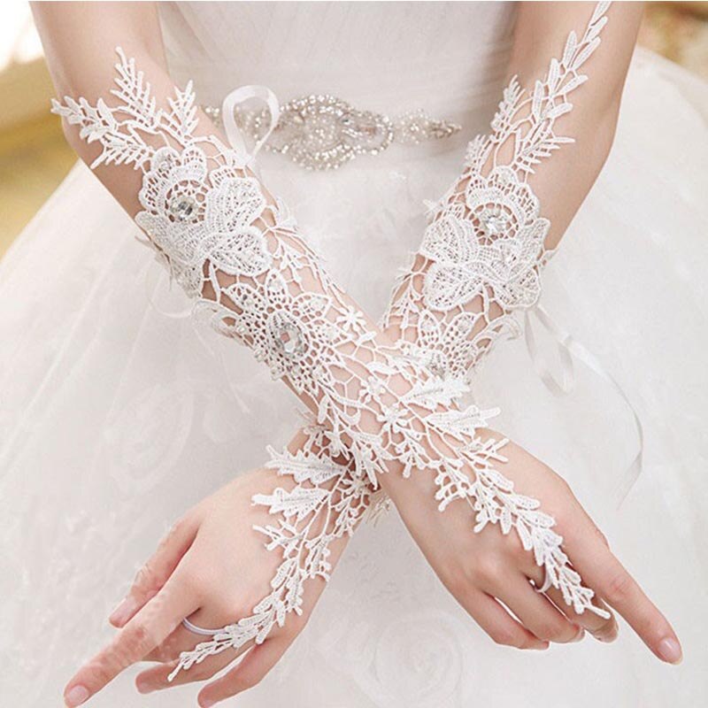 White Lace Lange Bruiloft Handschoenen Voor Bruid Crystal Vingerloze Elleboog Lange Bridal Handschoenen Vrouwen Bruiloft Accessoires Sl