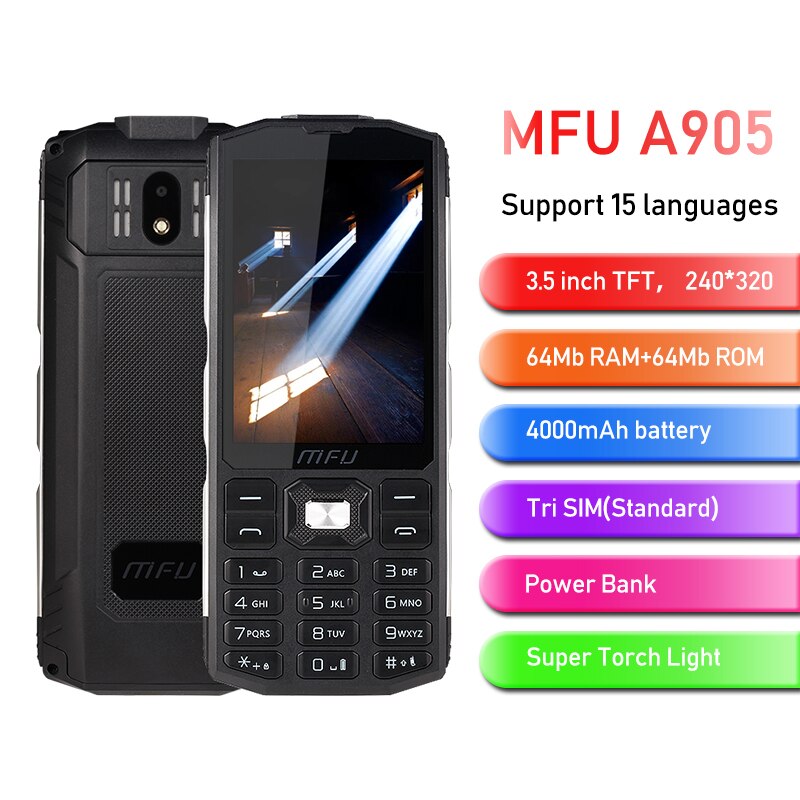 2G Functie Robuuste Telefoon 3.5 "Grote Display 4000Mah Power Bank Tri Sim Grote Volume Zaklamp Quick call Toetsenbord Mobiel Mfu