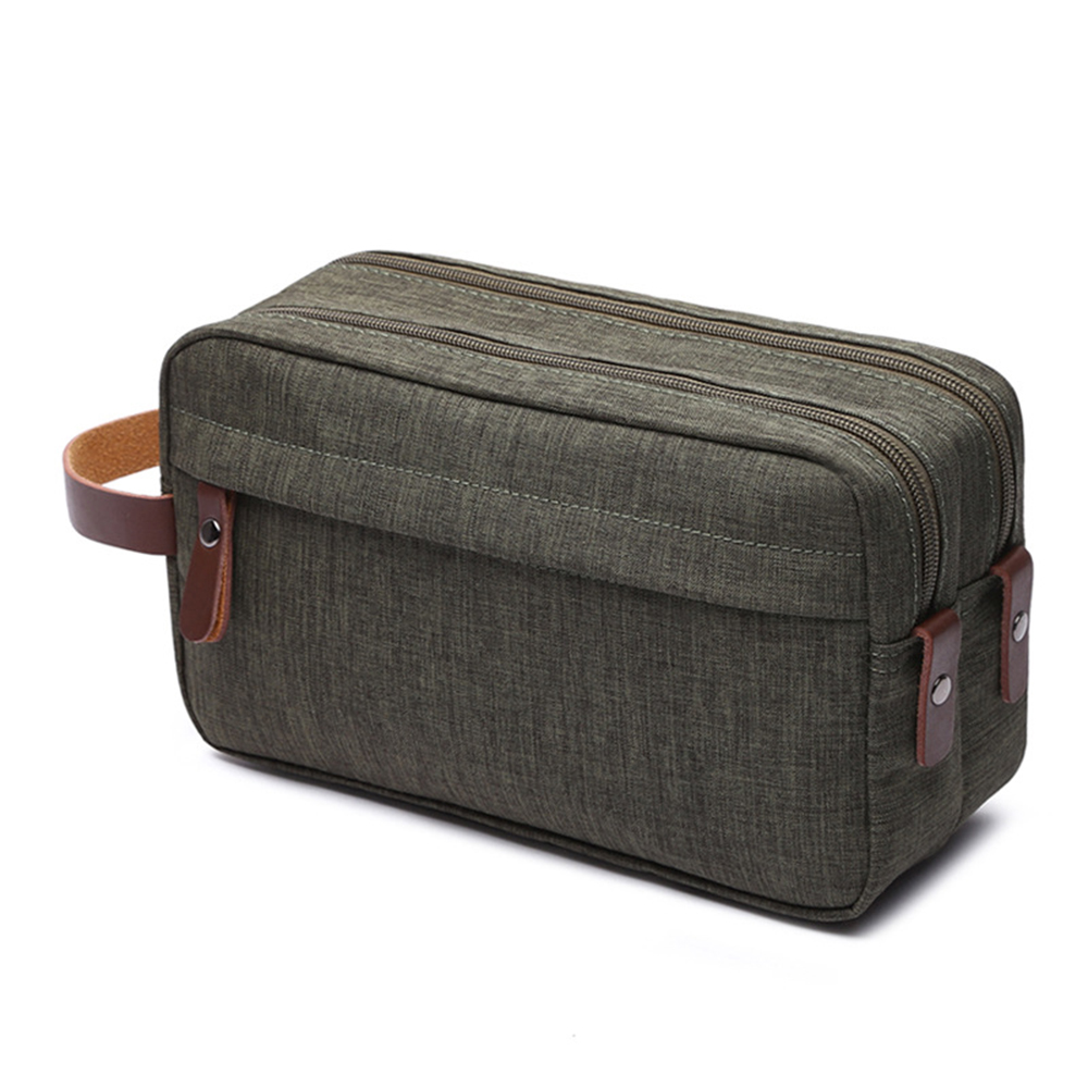 Casual Canvas Cosmetische Tas Met Lederen Handvat Reizen Mannen Wassen Scheren Vrouwen Toilettas Opslag Waterdichte Organizer Bag 2022: Army Green