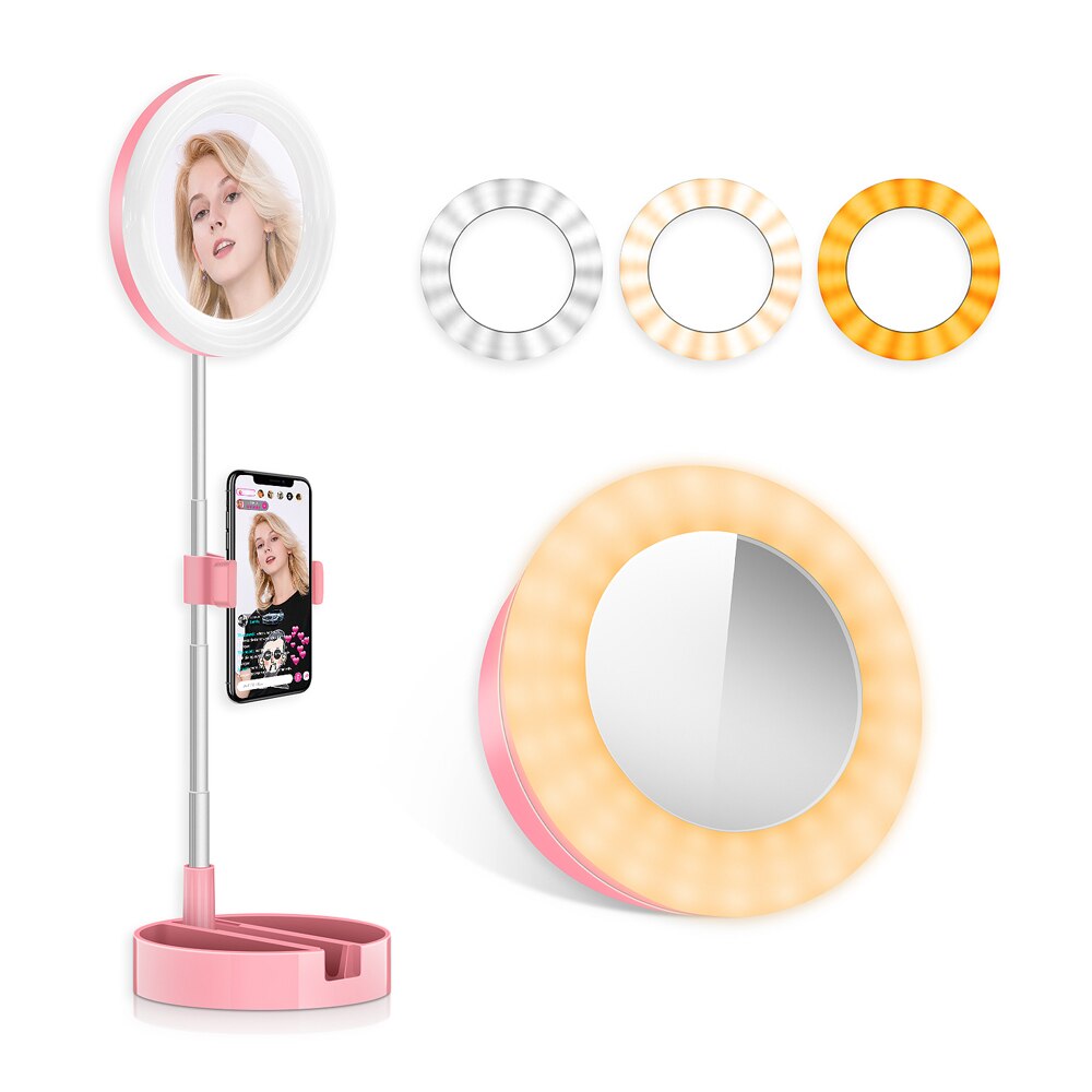 LED Makeup Mirror Dimmable LED Selfie Live Ring Fill Light Standing Mirror Adjustable Photography RingLight Vanity Mirrors: Default Title