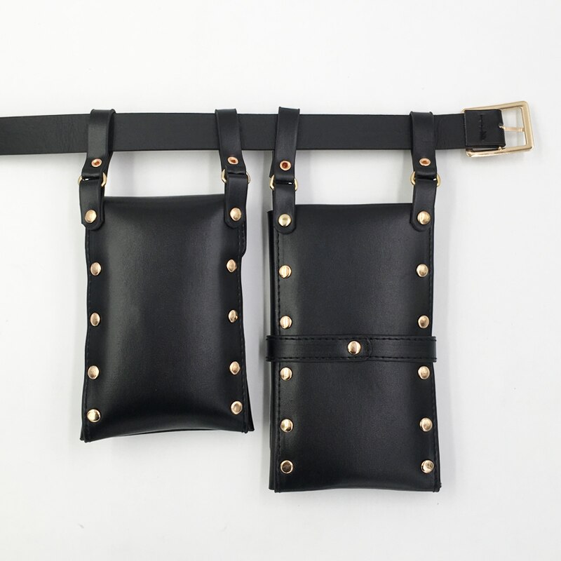 2 PCS Hip Hop Waist Bag for Women Mobile Phone Belt Bags PU Leather Funny Pack Street Crossbody Chest Bag Female Purse