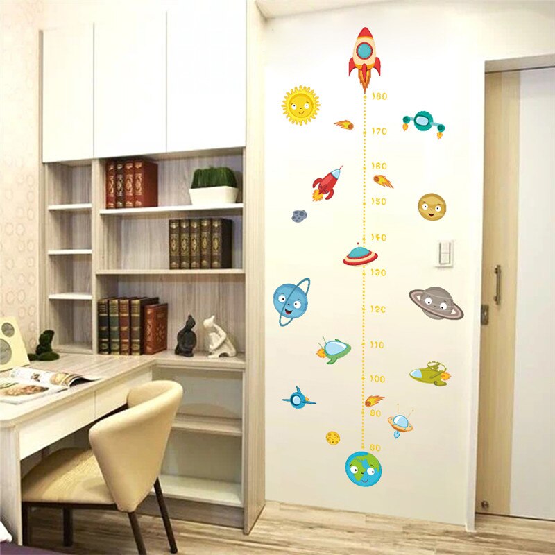 solar system wall stickers for kids rooms height measure home decor outer space planets earth sun saturn mars wall decals art