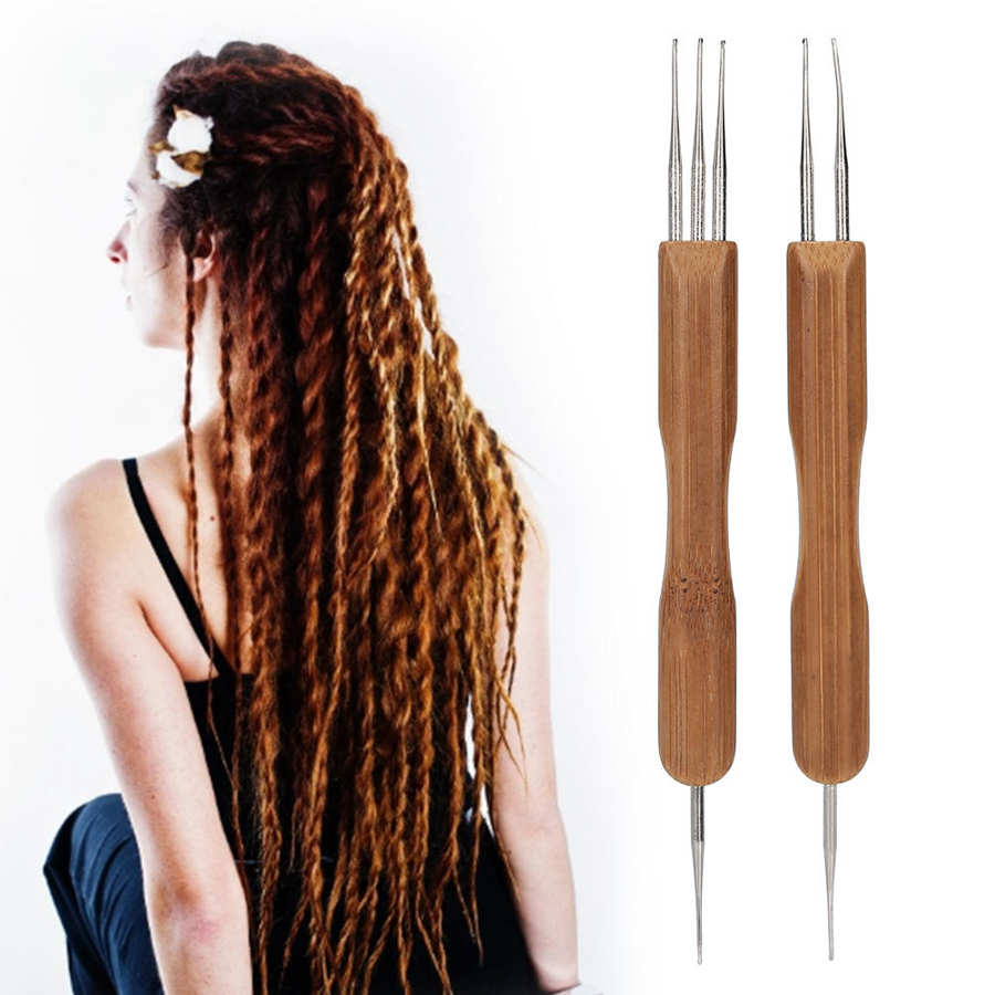 0.5 Mm Dreadlock Haak Haak Set Bamboe Handvat Diy Vlecht Haar Weven Pruik Maken Tool Pins Voor Haar Styling