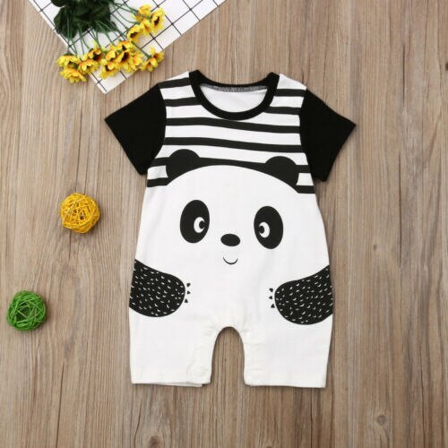 Baby Jongens Meisjes Cartoon Gestreepte Panda Print Romper Jumpsuit Totale Outfits