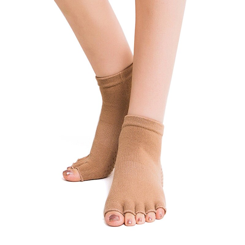 Antiderrapante meia toe yoga pilates meias meia massagem esportes aberto-dedo do pé meias de dança algodão pilates dança exercício esporte meias: 07