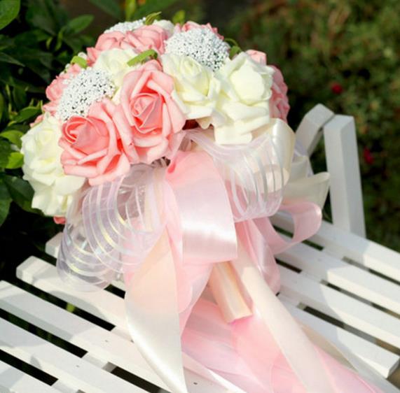 Mint Green Purple Pink Red Artificial flowers Wedding Bridesmaid Bouquets Wedding brooch bouquets Wedding Accessies: Pink