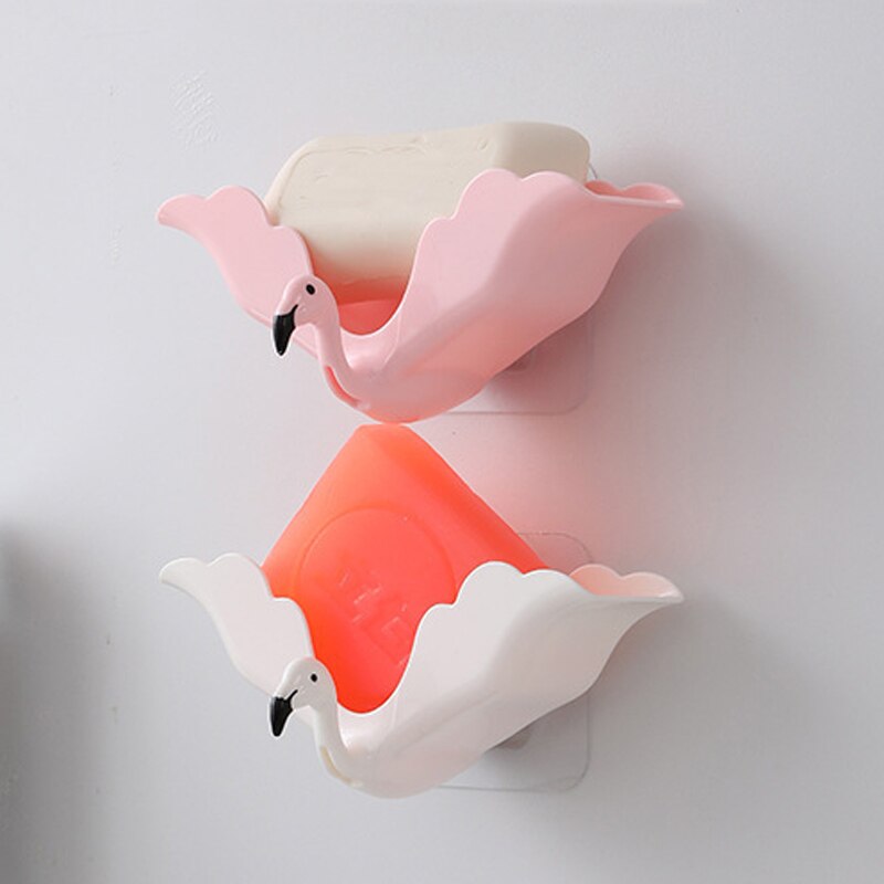 Flamingo Soap Box Drain Soap Holder Household Bathroom Wall Mounted Soap Dish Tray Kitchen Sponge Hanger Storage Racks