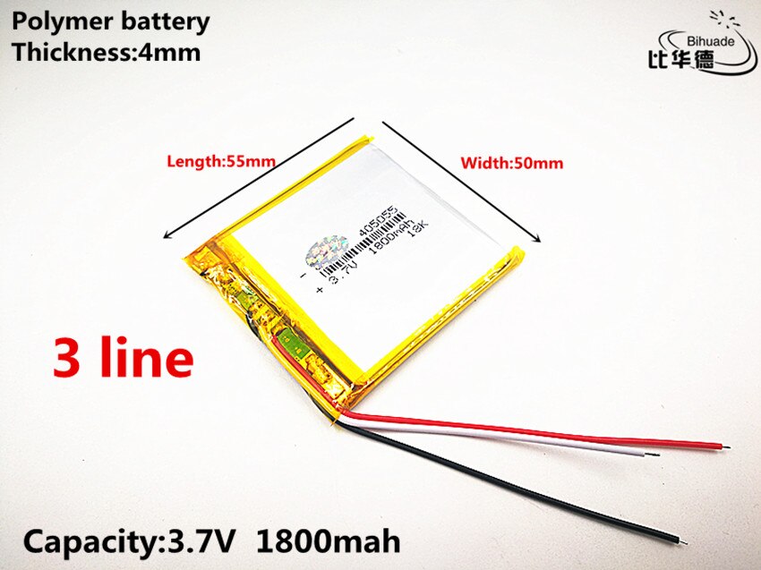 3 lijn Goede Qulity 3.7 V, 1800 mAH, 405055 lithium Polymeer ion/Li-Ion batterij voor SPEELGOED, POWER BANK, GPS, mp3, mp4