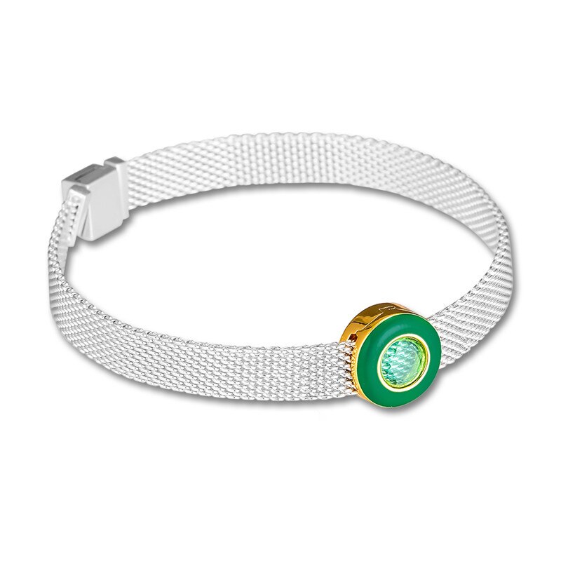 Reflexions Radiant Green Circle Clip Beads for Silver 925 Charms Bracelets Women Reflexions Golden Shine Bead for Jewelry Making