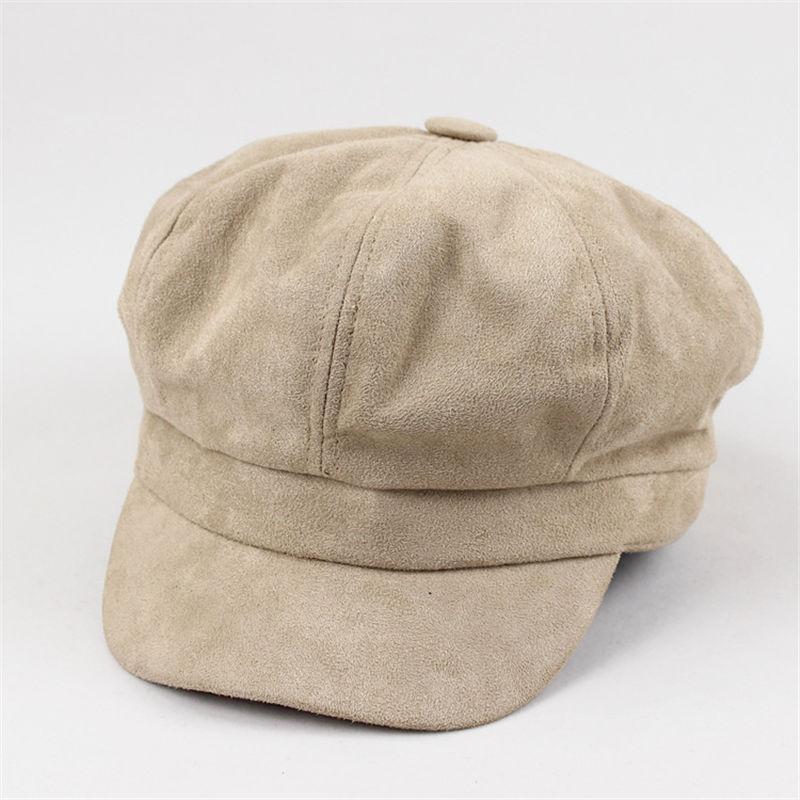 Vinter varme solide ottekantede hatte til kvinder og piger baretter maleren hat beanie cap 01: Beige