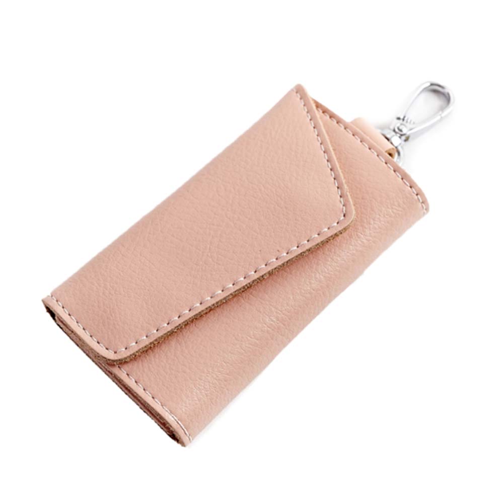 Men Car Keys Bag Case Leather Business Card Holder Organizer Keychain Wallet Cover: Pink