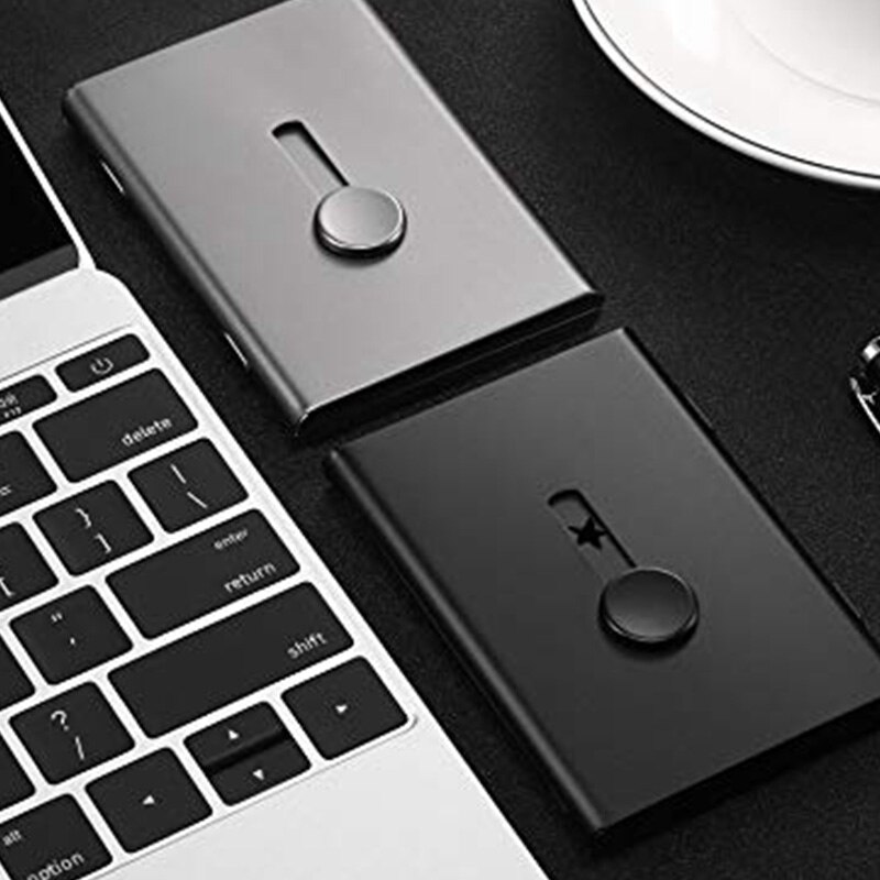 2 Pack Business Card Holder, Thumb Drive Card Case Slide-Out Stainless Steel Business Card Holder Card Case for Men and Women Ar