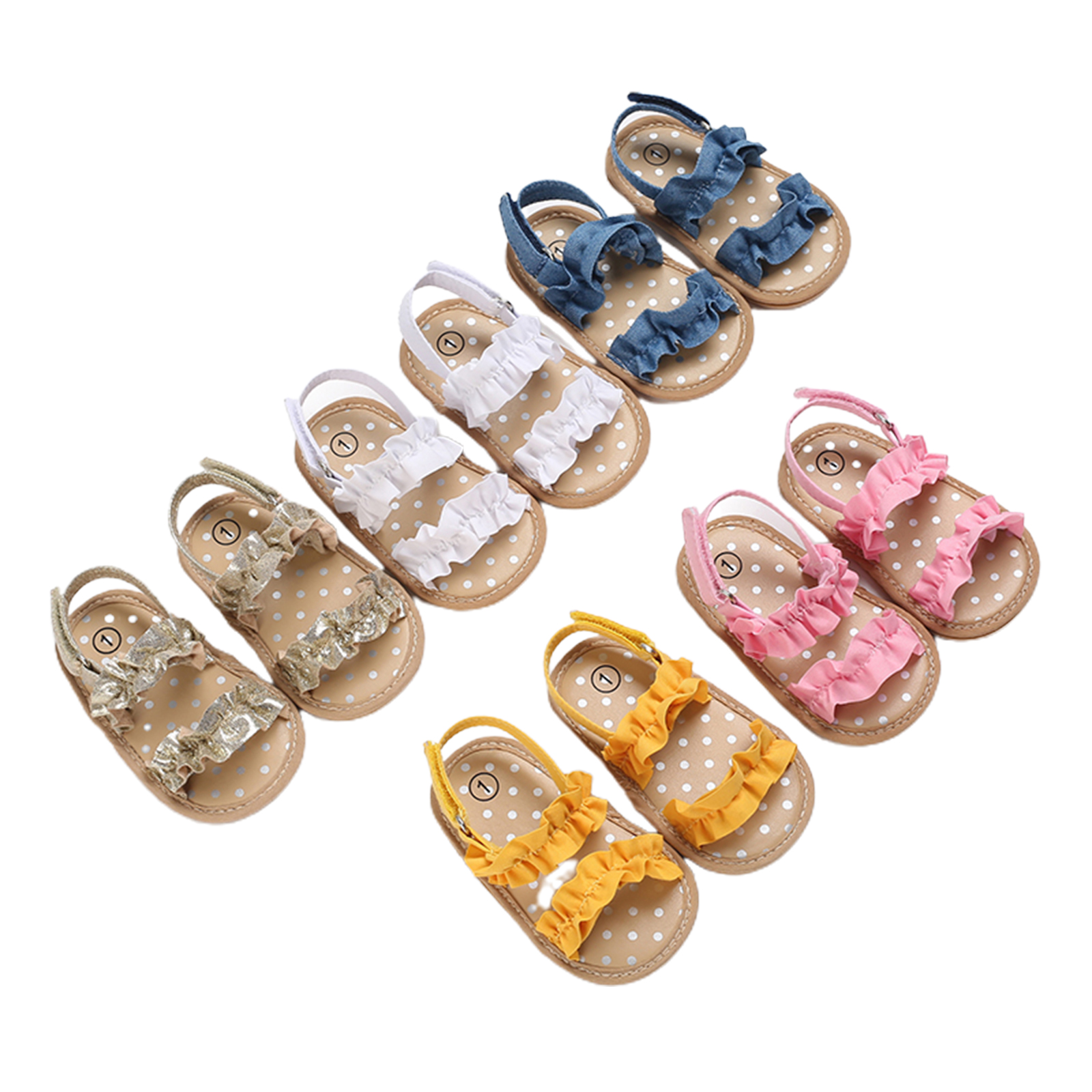 Baby Baby Meisje Schoenen Peuter Flats Sandalen Zachte Rubberen Zool Anti-Slip Zomer Solid Ruffle Crib Eerste Wandelaar Schoenen