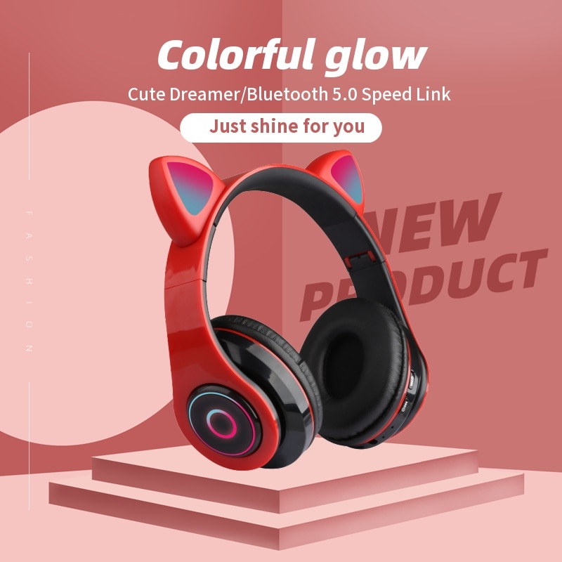 Wireless headphones children MP3 player with LED colorful breathing lights cat ears with microphone Bluetooth headset