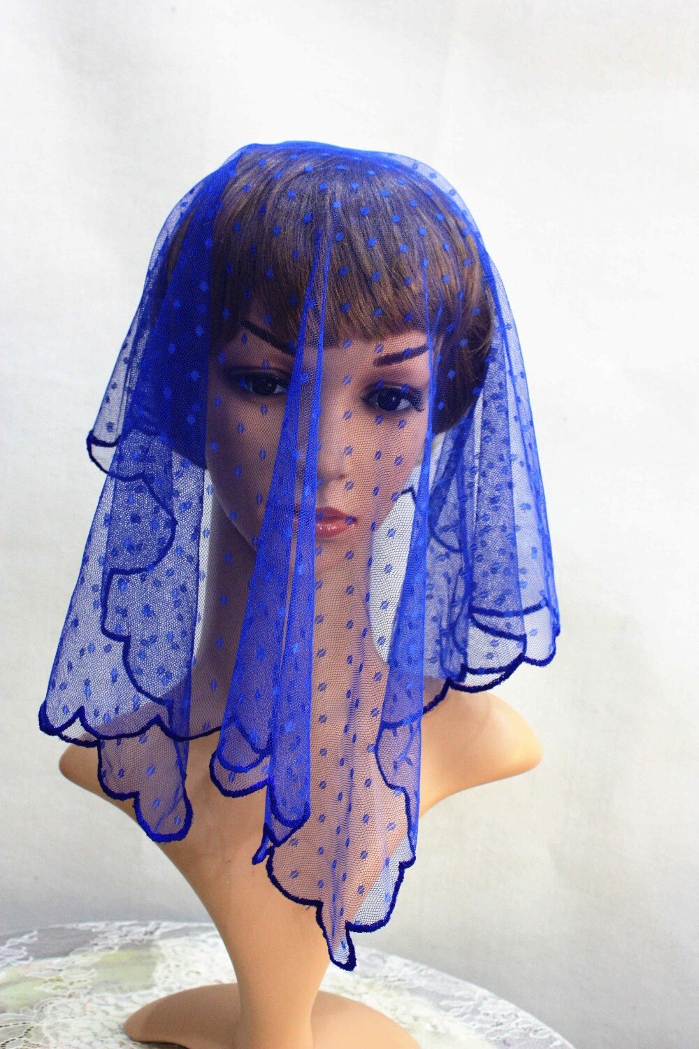 Blue Church Head Wear Coverings ,Catholic Chapel Veil Scarf ,Lace Headband Wrap,Wedding Veil