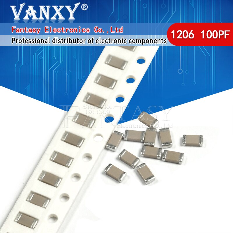 100 Uds 100PF NPO Error 5% 50V 1206 100P 0.1NF smd condensador