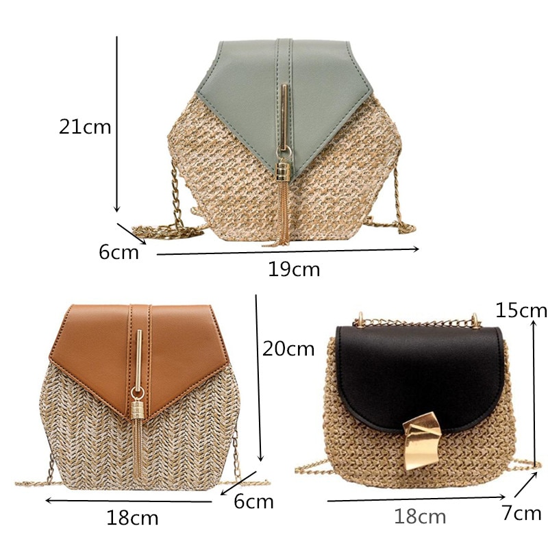 Hexagon Mulit Stil Stroh + leder Handtasche Frauen Sommer Rattan Tasche Handarbeit Gewebt Strand Kreis Böhmen Schulter Tasche Neue