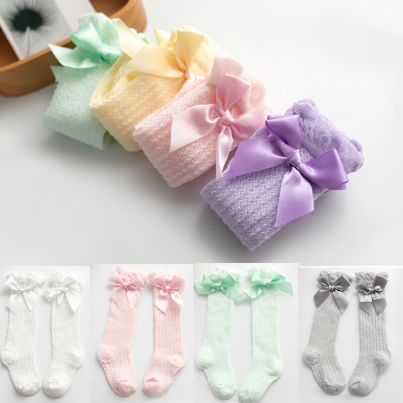 Bas en coton avec nœud papillon pour bébé fille, chauffe-jambes, en maille, mignon, bas Sokken, pour enfant en bas âge, printemps et été