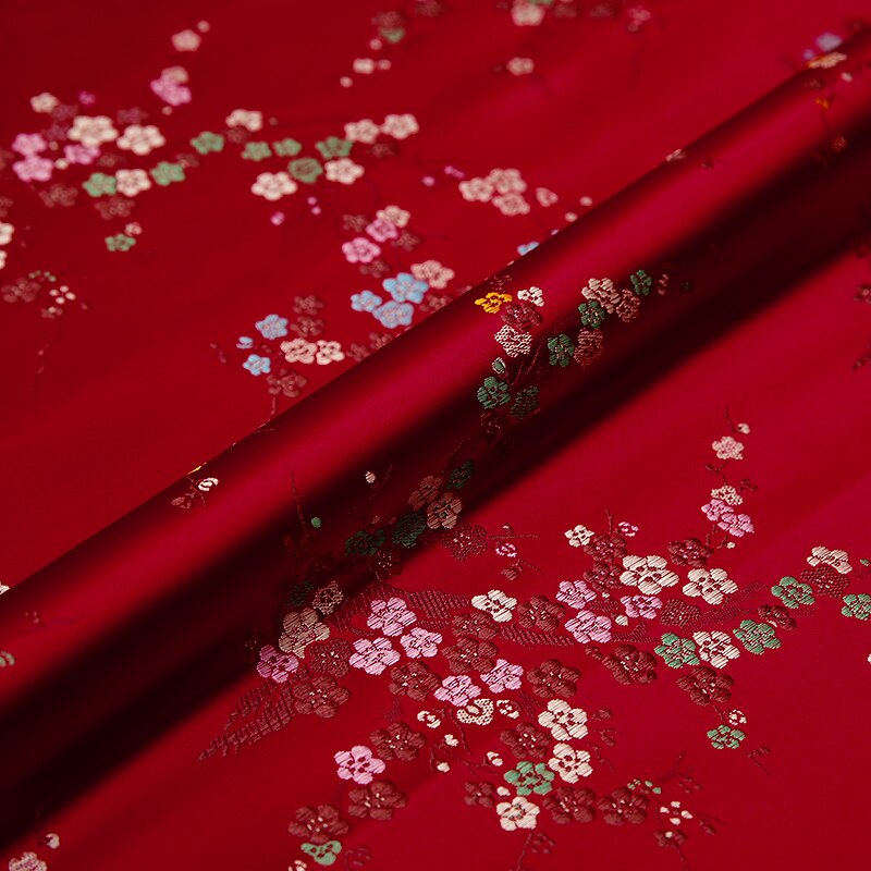 Jacquard brocade flower fabric Brocade silk fabrics material for sewing cheongsam and kimono clothing fabric: zaohong