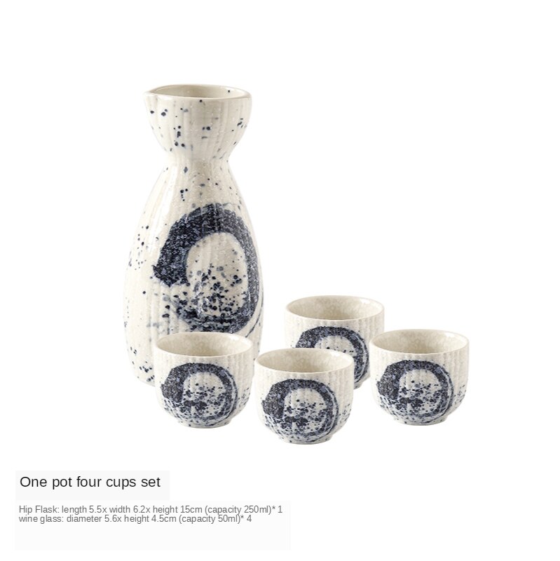 Tao Soft Japanese Ceramic Sake Set Chinese Style Household Wine Decanter Antique Small Wine Pot White and Yellow Shot Glass: A pot of four cup