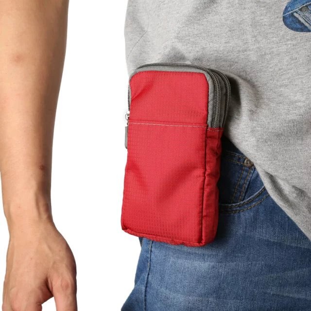 Mobile Phones Pouch Outdoor 3 Pockets 2 Zippers Wallet Case Belt Clip Bag Oukitel K13 Pro K12 K9 WP3 WP5 Y1000 Y4800 C16 K7 Pro: 6.5-7.2inch / red