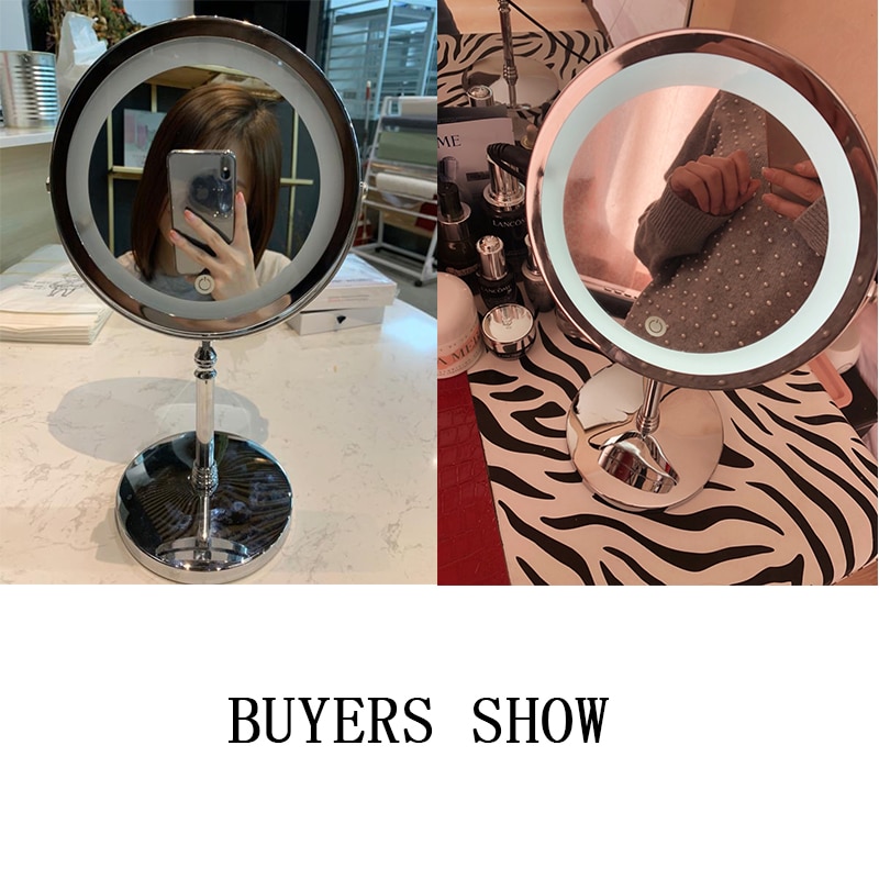 Led Lighted Makeup Mirror 10X Magnifying Double Sided Illuminated Mirror USB Charging Touch Dimming Bath Mirrors